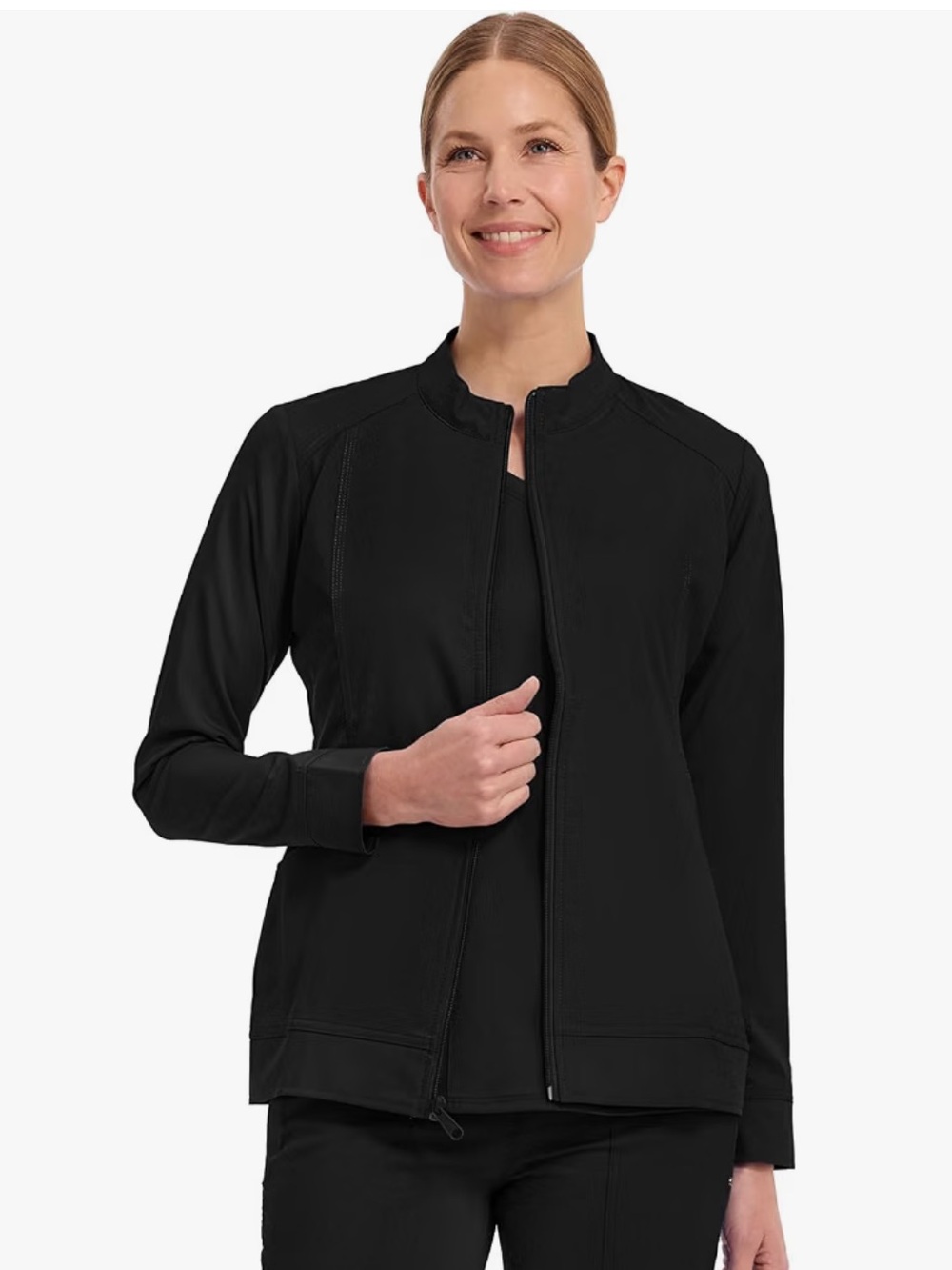 Black Women's Zip-Front Jacket - Comfortable Medical Scrub Outerwear M